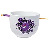Silver Buffalo Pokemon Gastly and Haunter's Evolution Gengar Pokeballs Ceramic Ramen Noodle Rice Bowl with Chopsticks, Microwave Safe, 20 Ounces