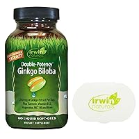 Irwin Naturals Double Potency Ginkgo Biloba Enhance Memory, Mental Focus, Energy, 60 Liquid Softgels Bundle with a Pill Case