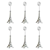 6 Pcs Eiffel Tower Base Place Card Holders, Metal Wire Table Photo Holder Table Number Card Holders Table Pictures Stand Memo Note Clip for Home Office Wedding Party (Silver)