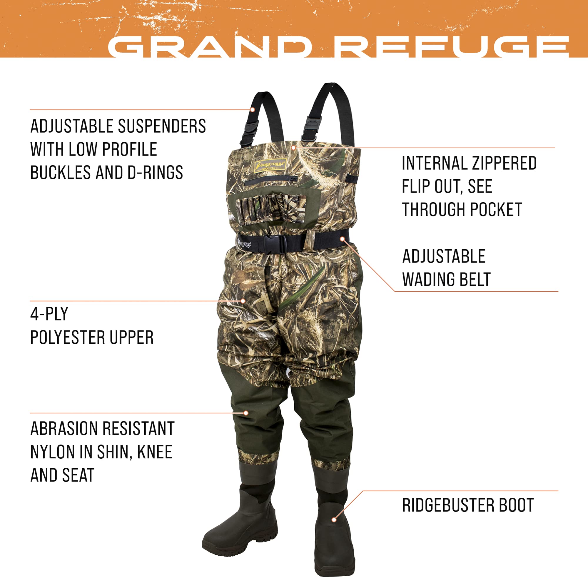 FROGG TOGGS Men's Grand Refuge 3.0 Bootfoot Hunting Wader with removable Insulation Liner