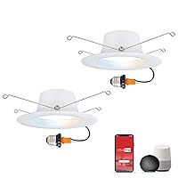 Wi-Fi LED Smart Light Bulb, Downlight, 65W Equivalent, RGB, Color Changing, White Tunable 2700K - 6500K, Dimmable, 2.4GHz Router Required, Circadian Rhythm, Easy-to-Use App, 2 Pack, 51463