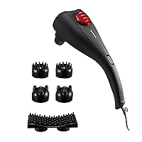 Brookstone Dual Head Percussion Massager - Full Body Massage with Vibration Function, 2 Intensity Levels, 3 Pairs of Interchangeable Massage Nods - Corded, AC Power