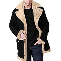 Men Plus Size Winter Zipper Coat Lapel Long Sleeve Padded Leather Jacket Vintage Thicken Coat Sheepskin Jacket