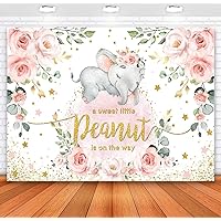 Sensfun Baby Girl Elephant Baby Shower Backdrop Pink Floral Sweet Little Peanut is on The Way Photography Background Pink Elephant Photo Banner for Party Cake Table Decorations (7x5ft)