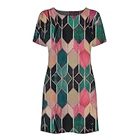 XJYIOEWT Maxi Dresses for Women 2024 Casual Short, Tie-dye T Swing Dress Printed Summer Shirt Dresses Casual Women's Sl