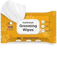 HealthSmart Dog & Cat Grooming Wipes, Alcohol and Paraben Free, Gentle on Skin, 100% Biodegradable, 100 Count, Deodorizing, Great for Paws, Ears, and Butt