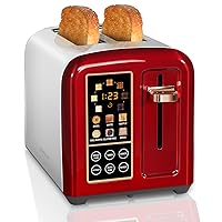 SEEDEEM Toaster 2 Slice, Stainless Toaster LCD Display&Touch Buttons, 50% Faster Heating Speed, 6 Bread Selection, 7 Shade Setting, 1.5''Wide Slot, Removable Crumb Tray, 1350W, Dark Cherry