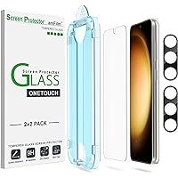 amFilm [2+2 Pack OneTouch Tempered Glass Screen Protector for Samsung Galaxy S23+/S23 Plus 6.7 Inch with Camera Lens Protector, 9H Hardness, Easy Installation and Bubble Free.