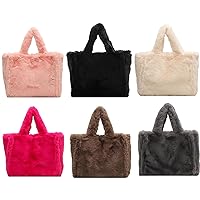 Fluffy Tote Bag Purse for Women Fuzzy Faux Fur Furry Plush Handbag Shoulder Bag Lightweight Large Capacity Travel