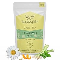 TeaNOURISH Chamomile Mint Green Tea | Darjeeling Loose Leaf Tea | 50 Cups Hot or Iced Tea - 3.53oz/100g
