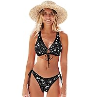 ALAZA Night Sky with Stars and Moons Swimsuit Knotted String Triangle Bikini M