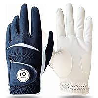 FINGER TEN Golf Gloves Men Left Hand Right Leather with Ball Marker Color Pack, Mens Golf Glove All Weather Grip, Fit Size Small Medium ML Large XL