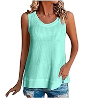 Ribbed Tank Tops for Women 2024 Solid Color Fashion Trendy Casual with Sleeveless Low Round Neck Knit Shirts