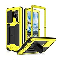 Aluminum Metal Case with Screen Protector for Samsung Galaxy S21 Ultra Case, Military Armor Heavy Duty Shockproof Kickstand Full Cover (Color : Yellow, Size : S21 Ultra)