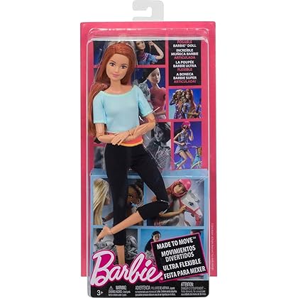 Barbie Made to Move Posable Doll in Pastel Blue Color-Blocked Top and Yoga Leggings, Flexible with Red Hair