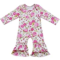 IBTOM CASTLE Baby Girl Icing Ruffle Jumpsuit Pants Long Sleeve Christmas Floral Romper for Kids Pajamas Birthday Outfit