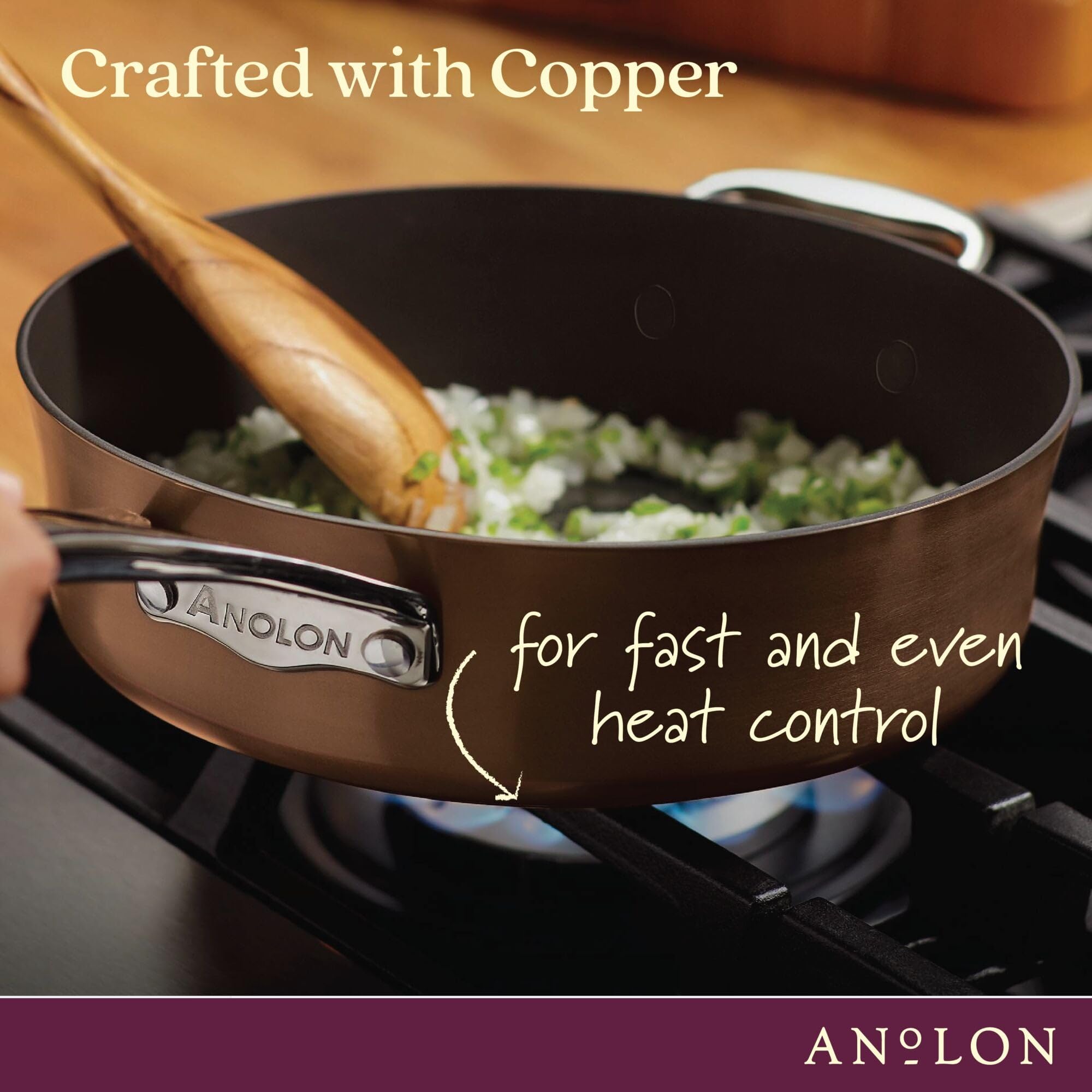 Anolon Nouvelle Copper Hard Anodized Nonstick Wok/Stir Fry Pan/Wok Pan - 12 Inch, Sable Brown