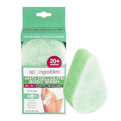 Spongeables Anti-Cellulite Body Wash in a Sponge, Scent, Spa Cellulite Massager, Moisturizer and Exfoliator, 20+ Washes, 4oz