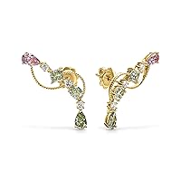 18K Yellow/White/Rose Gold Fantasy Earrings With 1.98 TCW Natural Diamond (Multi Shape, Multicolored,VS-SI2 Clarity) Dainty Earrings, Statement Earrings, Earrings For Women, Fine Jewelry, Gift For Her