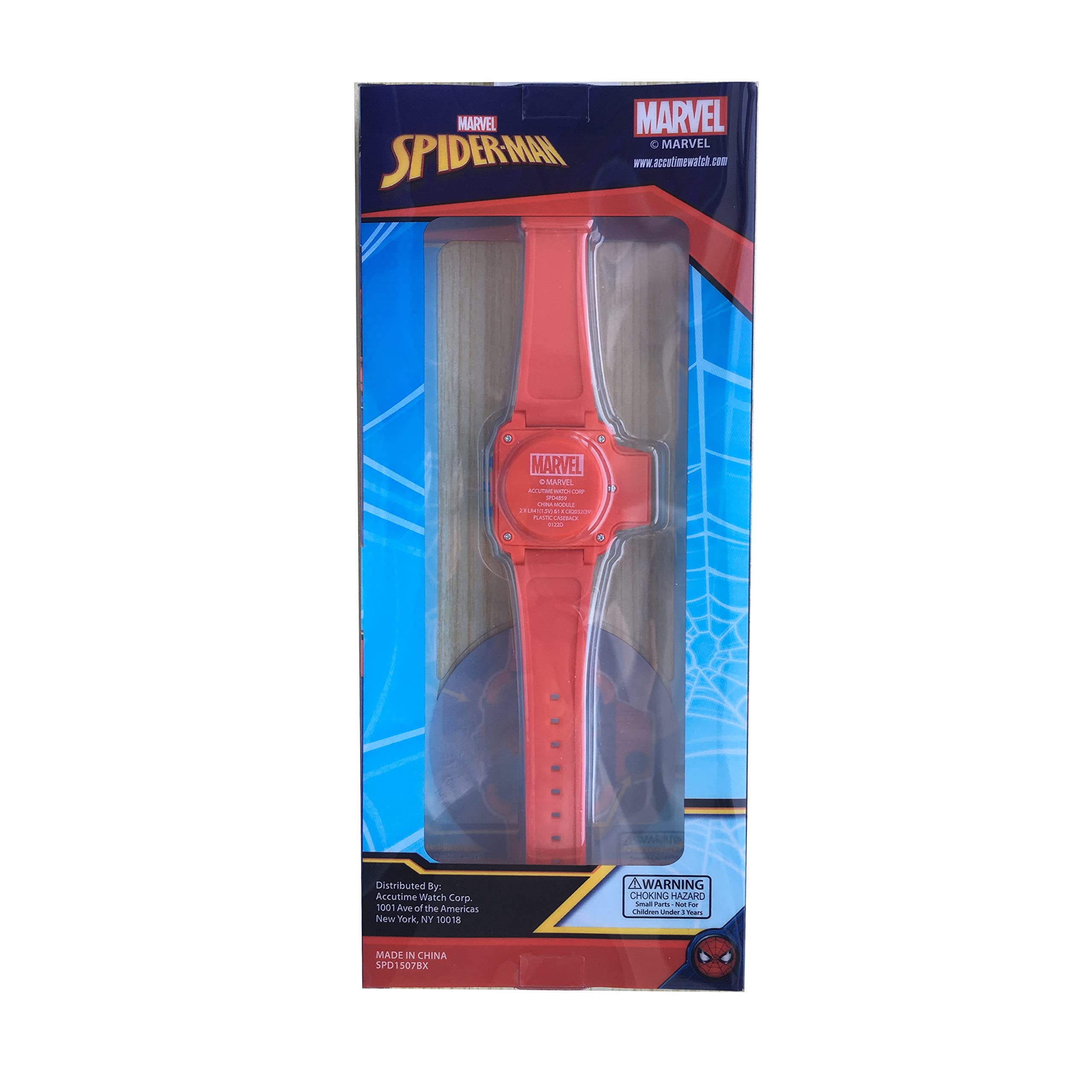 Accutime Kids Marvel Spiderman Red & Blue Digital LCD Quartz Wrist Watch with Flashlight, Red Strap for Boys, Girls, Kids (Model: SPD4859AZ)