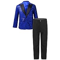YiZYiF Boys' 2-Piece Formal Tuxedo Suit Set Sequins Blazer Jacket Top with Pants Set Wedding Suit