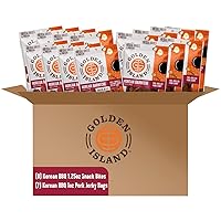 Golden Island Pork Jerky Korean Barbecue Variety Pack – Good Source of Protein, Gluten-Free, Includes (8) 1.25oz Snack Bite Bags & (7) 1oz Jerky Bags