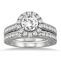 AGS Certified 2 Carat TW Diamond Halo Bridal Set in 14K White Gold (H-I Color, I1-I2 Clarity)