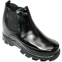 Calden Men's Invisible Height Increasing Elevator Shoes - Black Leather Slip-on Hiking-style Ankle Boots - 4.9 Inches Taller - K332011