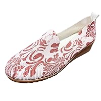 2024 Ladies Fashion Breathable Floral Printed Knitted Mesh Sloping Heel Casual Ssingle Shoes Casual Summe