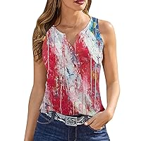 Henley Tank Top for Women 4th of July Patriotic Shirt American Flag Sleeveless Graphic Tees Button V Neck Tanks