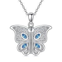Butterfly Necklace for Women 925 Sterling Silver Created Blue Sapphire Butterfly Pendant Necklace Jewelry Gifts for Women Girls