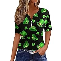 Summer Tops for Women 2024 Vacation Trendy V Neck Boho Short Sleeve Shirts Casual Printed Loose Comfy Tunic Clothes Tops