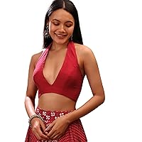 Women's Stitched Banglori Silk Blouse For Sarees || Indian Bollywood Padded Readymade Choli Crop Top