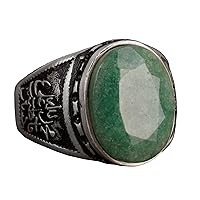 KAMBO Natural Emerald Gemstone Ring, 925 Sterling Silver Men Ring