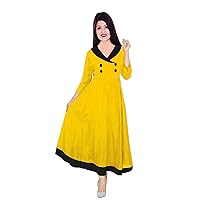 Indian Women's Long Dress Frock Suit Cotton Tunic Party Wear Ethnic Maxi Dress Yellow Color