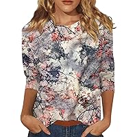 Women's T-Shirts, Women's Fashion Casual 3/4 Sleeve Print Stand Collar Pullover Top