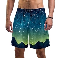 Flat Star Night Quick Dry Swim Trunks Men's Swimwear Bathing Suit Mesh Lining Board Shorts with Pocket, L