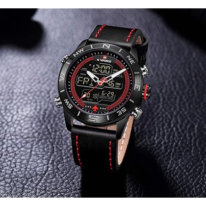 Naviforce Men's Waterproof Sports Watches Leather Digital Analogue Watch Luxury Chronograph Backlight Watch