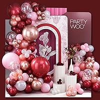 PartyWoo 140 pcs Burgundy Red and Pink Balloon Garland, Double-stuffed Burgundy Balloons, Metallic Rose Gold Wine Red Light Pink Balloon Arch Kit for Birthday Decorations, Baby Shower, Wedding