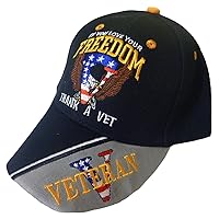 Patriotic Black Cap If you Love Your Freedom Thank Vet Bald Eagle American Flag, Multi, One Size