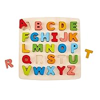 Hape Alphabet Blocks Learning Puzzle | Wooden ABC Letters Colorful Educational Puzzle Toy Board for Toddlers & Kids, Multi-Colored Jigsaw Blocks, 5'' x 2''