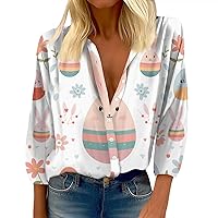 Womens Sport Tunic Tees Beautiful 3/4 Sleeve V Neck Buttons Tops Lightweight Printed Fit Elegant Outdoor Blouses