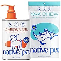 Native Pet Omega Oil for Dogs - Dog Fish Oil Supplements & Yak Chews for Dogs | Pasture-Raised and Organic Yak Cheese Himalayan Churpi Chews | 8 Oz. & 3 Large Yak Chews