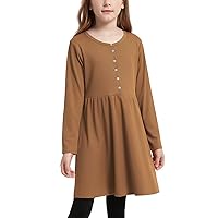 Jxstar Girls Long Sleeve Dresses Button Up Ribbed A-Line Fall Winter Clothes