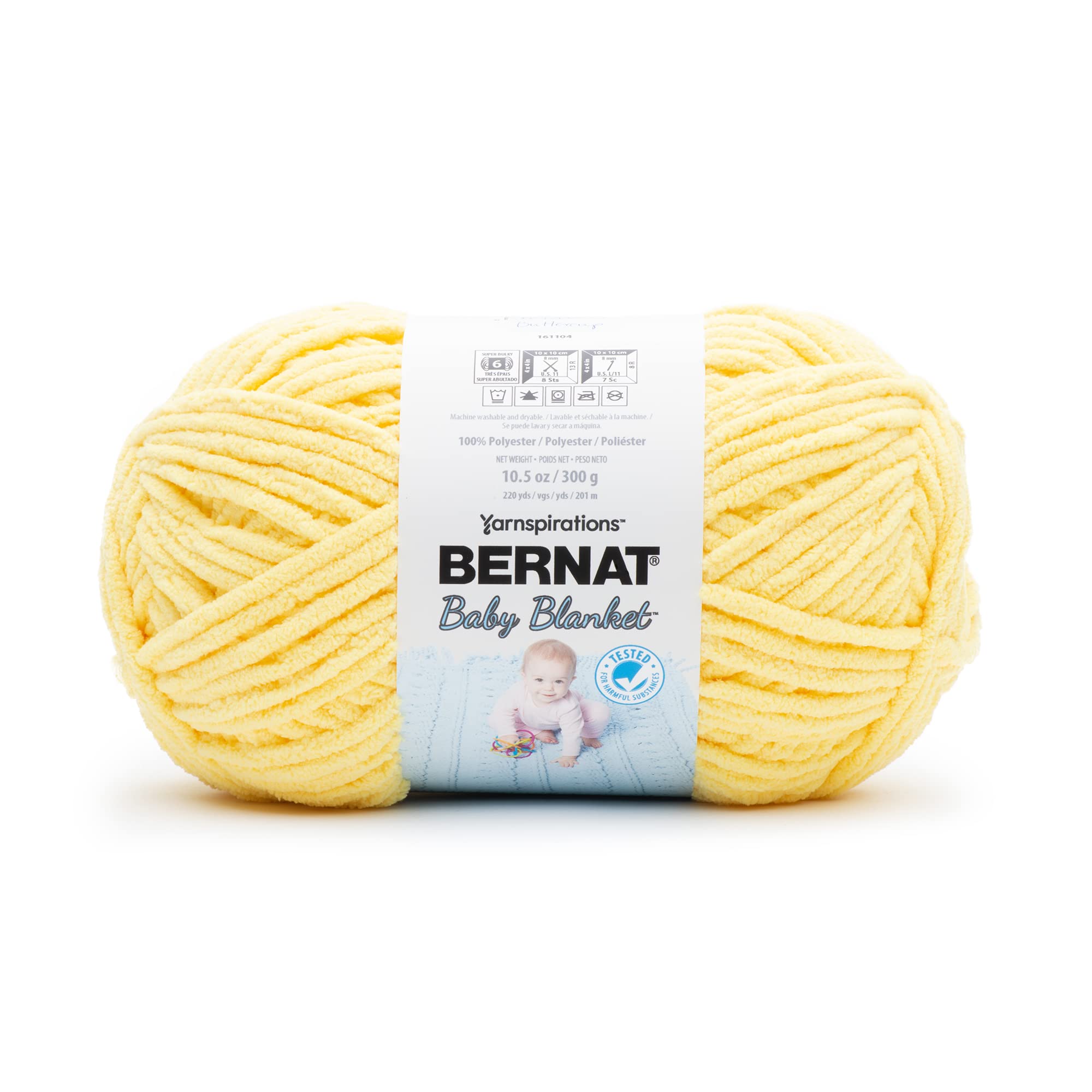 Bernat Baby Blanket BB Buttercup Yarn - 1 Pack of 10.5oz/300g - Polyester - #6 Super Bulky - 220 Yards - Knitting, Crocheting, Crafts & Amigurumi