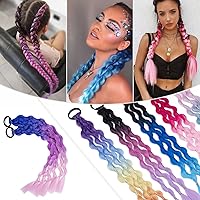 Hairro Colored Braids Hair Extensions with Rubber Bands Rainbow Braided Synthetic Hairpiece Ponytail Hair Accessories for Women Kids Girls Party Highlight 20 Inch 6pcs/Pack