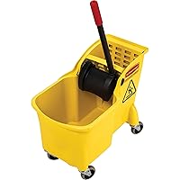 Mop Bucket with Wringer on Wheels, Heavy Duty All-in-One Tandem Mopping Bucket, Yellow, 31 Quart (FG738000YEL)