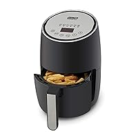 DASH Compact Electric Air Fryer + Oven Cooker with Digital Display, Temperature Control, Non Stick Fry Basket, Recipe Guide + Auto Shut Off Feature, 1.6 L, up to 2 QT, Black