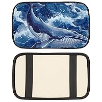 1PCS Car Center Console Cover, Whale with Ocean Wave Armrest Seat Box Cushion Pad, Non-Slip Car Interior Accessories for Most Vehicle, SUV, Truck, Car