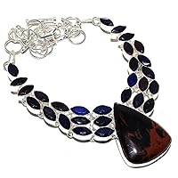 Mahogany Obsidian, Blue Sapphire 925 Sterling Silver Necklace 18